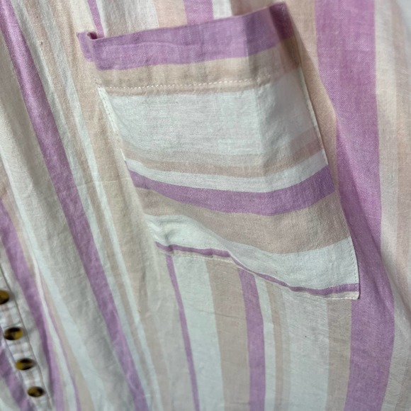 Torrid Linen Cotton Blend Midi Dress Striped Front Button with Pockets, - Picture 11 of 16